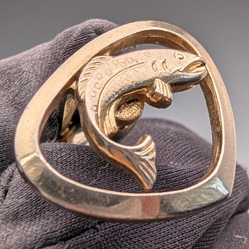 ヴィンテージ 魚彫刻 ゴールドプレート製 カフリンクス カフスボタン