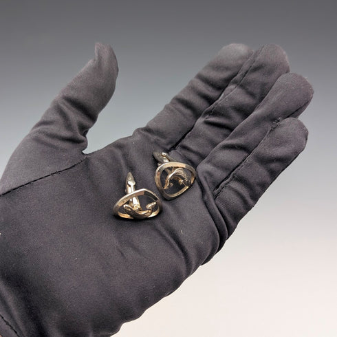 ヴィンテージ 魚彫刻 ゴールドプレート製 カフリンクス カフスボタン