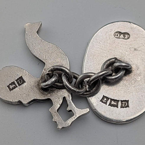 1953年 英国ヴィンテージ 雄鶏彫刻 純銀製 カフリンクス カフスボタン Deakin&Francis