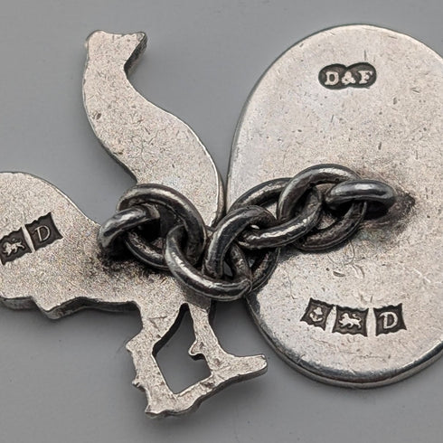 1953年 英国ヴィンテージ 雄鶏彫刻 純銀製 カフリンクス カフスボタン Deakin&Francis