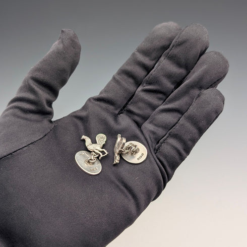 1953年 英国ヴィンテージ 雄鶏彫刻 純銀製 カフリンクス カフスボタン Deakin&Francis