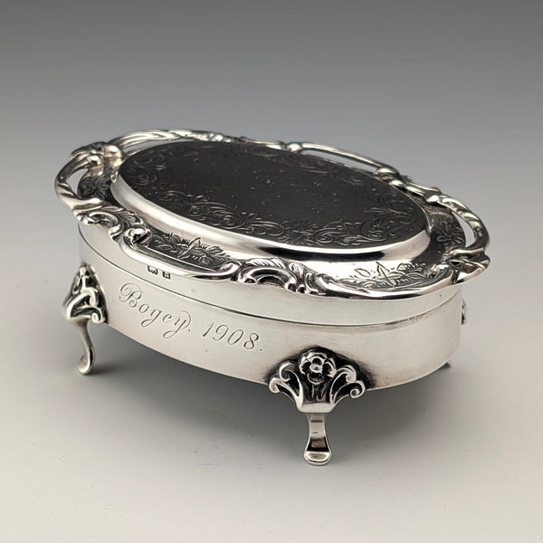 1907 British antique sterling silver jewelry box, 88g, Henry Matthews