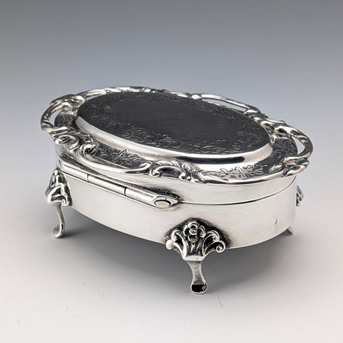 1907 British antique sterling silver jewelry box, 88g, Henry Matthews