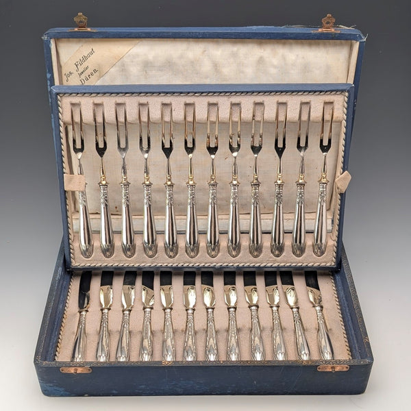 German Antique 800 Silver Handle Dessert Cutlery 12 Pairs in Box