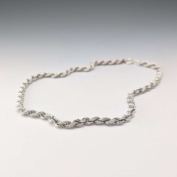 British vintage sterling silver twisted chain necklace 40cm 12.5g EJLd