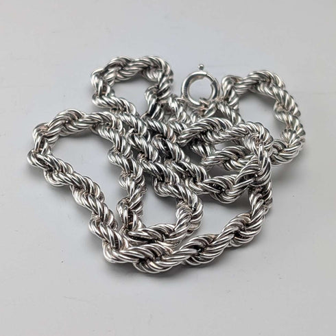 British vintage sterling silver twisted chain necklace 40cm 12.5g EJLd