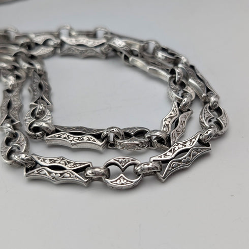 米国ヴィンテージ 純銀製 マルチファンシーリンクチェーン ネックレス92cm 80g