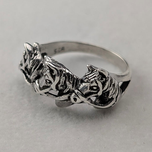 Vintage 3 Horse Head Design Sterling Silver Ring (Size 9)