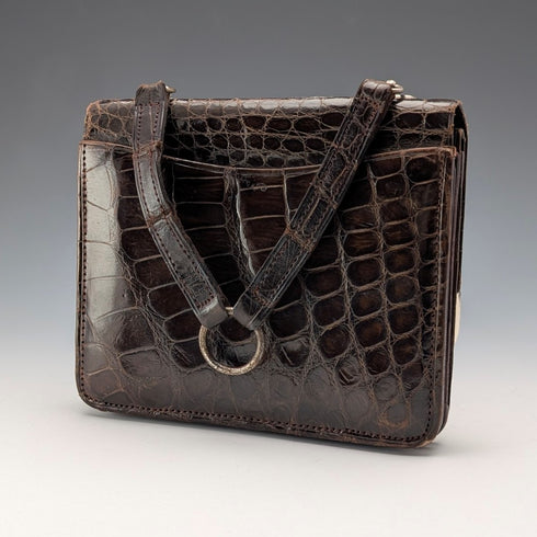 1905 年英國古董純銀鑲嵌棕色皮革手提包式皮夾,由 Ludwig Krumm 設計