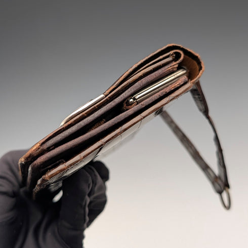 1905 年英國古董純銀鑲嵌棕色皮革手提包式皮夾,由 Ludwig Krumm 設計