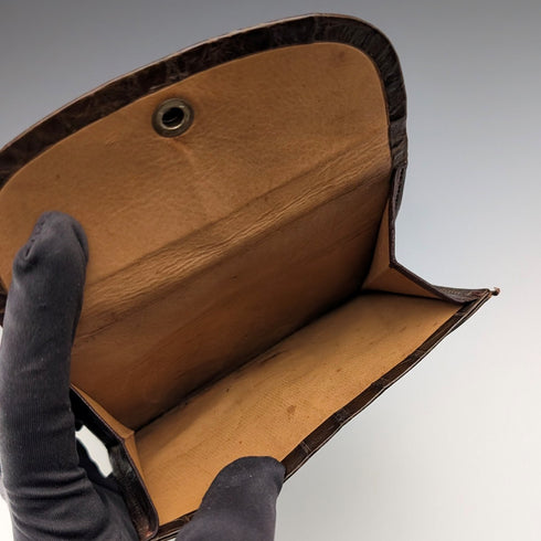 1905 年英國古董純銀鑲嵌棕色皮革手提包式皮夾,由 Ludwig Krumm 設計