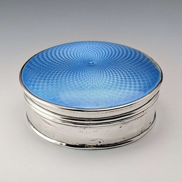 1926年 英国アンティーク ブルーギロシェエナメル 純銀製ジュエリーボックス 120g
