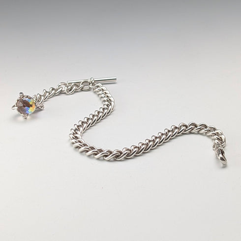 英国ヴィンテージ 純銀製アルバートチェーン 42g 純銀台座クロウ&ボウルフォブ