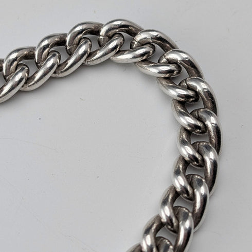 英国ヴィンテージ 純銀製アルバートチェーン 42g 純銀台座クロウ&ボウルフォブ