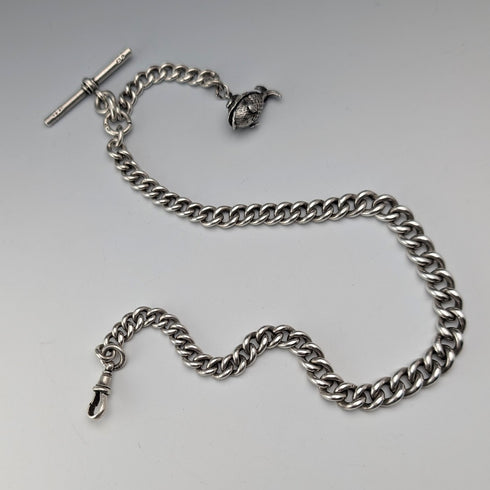 約 1900 年英國古董純銀阿爾伯特鏈 53 克魚形吊飾