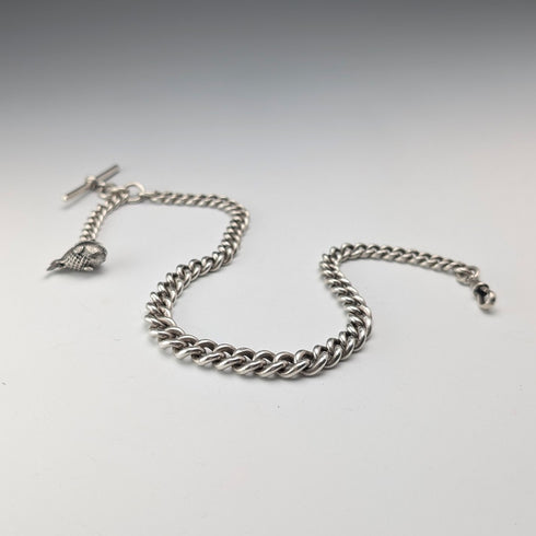 約 1900 年英國古董純銀阿爾伯特鏈 53 克魚形吊飾