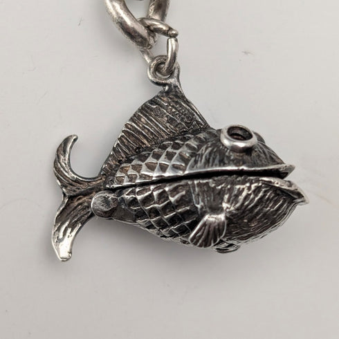 約 1900 年英國古董純銀阿爾伯特鏈 53 克魚形吊飾