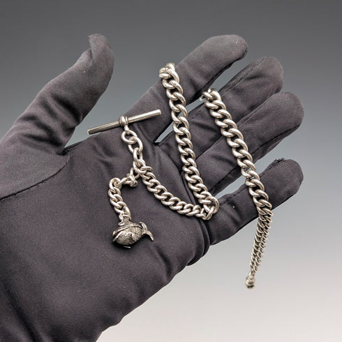 約 1900 年英國古董純銀阿爾伯特鏈 53 克魚形吊飾