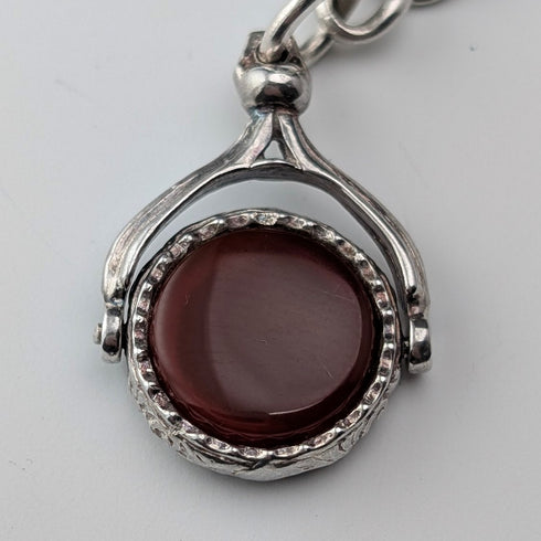 1914年頃 英国アンティーク 純銀製アルバートチェーン 38g 純銀台座2色回転フォブ