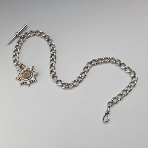 1893 年英國古董純銀阿爾伯特鏈 42 克純銀底座指南針錶鍊