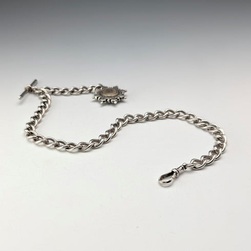 1893 年英國古董純銀阿爾伯特鏈 42 克純銀底座指南針錶鍊