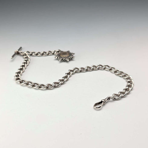1893 British antique sterling silver Albert chain 42g sterling silver base compass fob