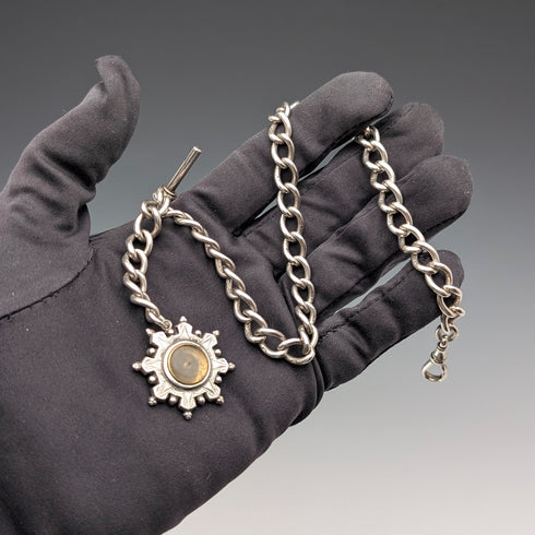 1893 年英國古董純銀阿爾伯特鏈 42 克純銀底座指南針錶鍊