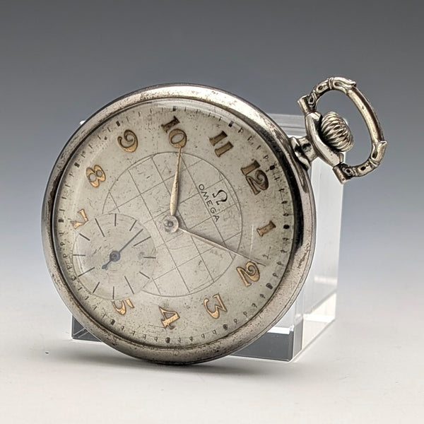 約 1930 年復古歐米茄懷錶裝飾藝術風格合金開放式錶盤運作良好