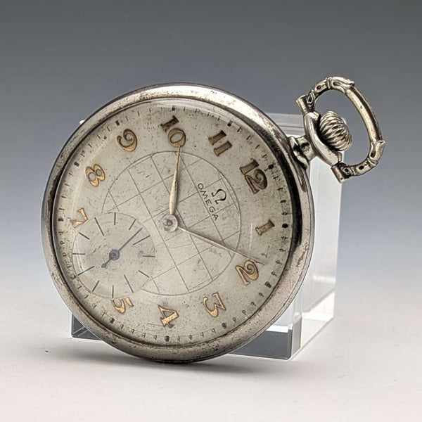 1930年頃 ヴィンテージ オメガ 懐中時計 アールデコスタイル 合金オープンフェース 動作良好