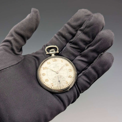 約 1930 年復古歐米茄懷錶裝飾藝術風格合金開放式錶盤運作良好
