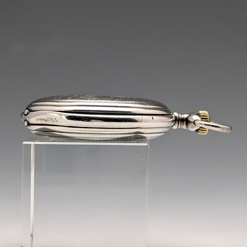 約 1910 年古董浪琴懷錶,新藝術風格裝飾,銀色側獵錶殼,運作良好