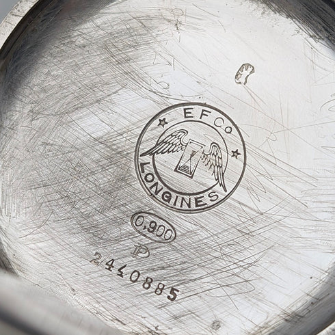 約 1910 年古董浪琴懷錶,新藝術風格裝飾,銀色側獵錶殼,運作良好