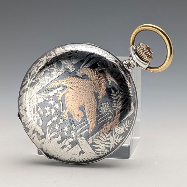 古董匈牙利 Brauswetter Janos 懷錶,銀邊黑金裝飾,獵錶殼,運作良好