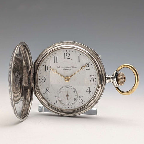 Antique Hungarian Brauswetter Janos pocket watch, silver side Niello decoration, hunter case, in good working order