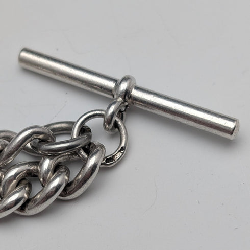 英国ヴィンテージ 純銀製アルバートチェーン 42g 純銀台座クロウ&ボウルフォブ