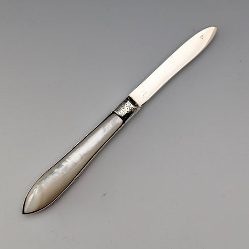 1913年 英国アンティーク 白蝶貝ハンドル 純銀ブレード ペンナイフ Thomas Marples