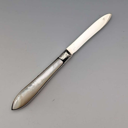 1913 British antique white mother-of-pearl handle, pure silver blade penknife by Thomas Marples
