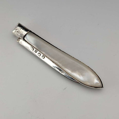1913 British antique white mother-of-pearl handle, pure silver blade penknife by Thomas Marples