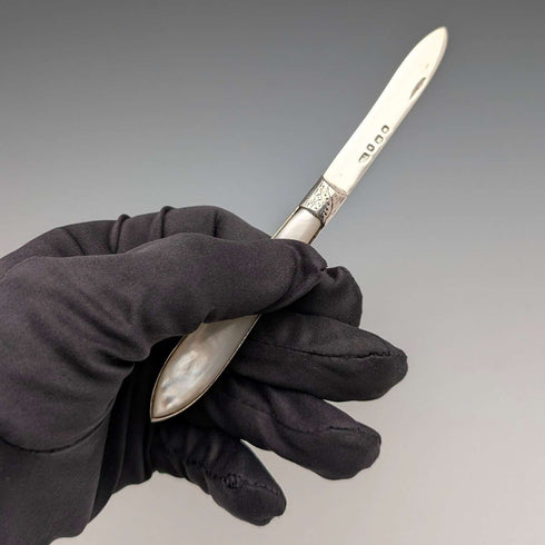 1913 British antique white mother-of-pearl handle, pure silver blade penknife by Thomas Marples