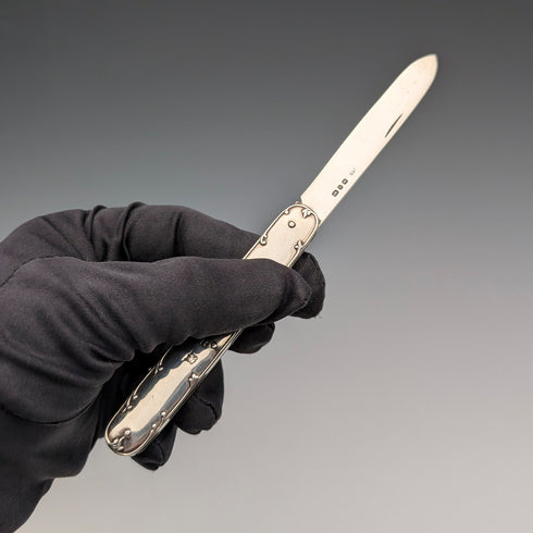 1898 British antique sterling silver handle and blade penknife in case James Deakin & Sons