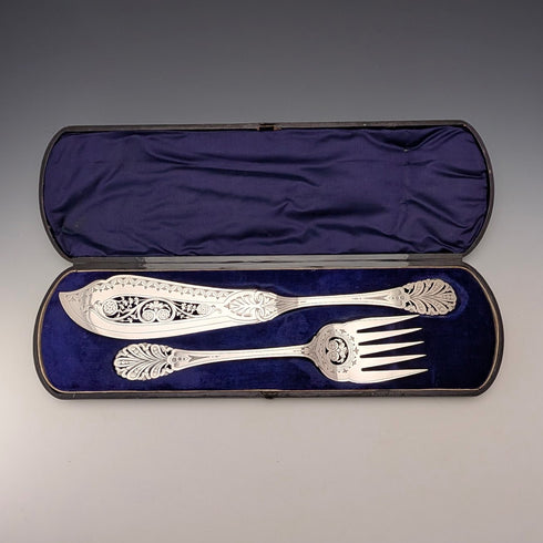 古董英國銀盤魚餐具組(附盒)