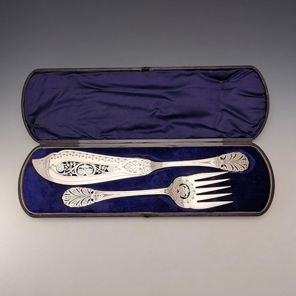 古董英國銀盤魚餐具組(附盒)