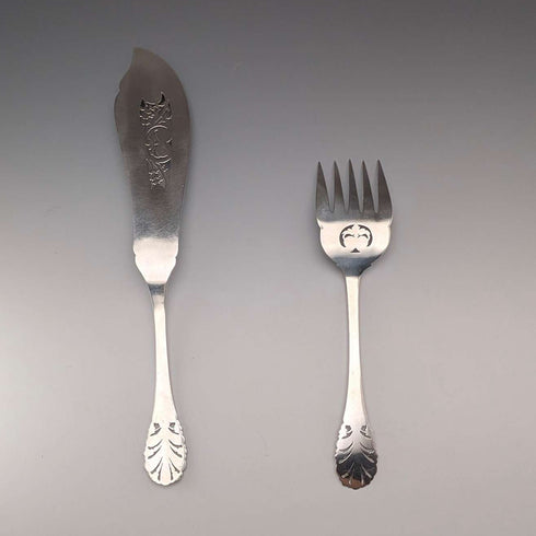 古董英國銀盤魚餐具組(附盒)