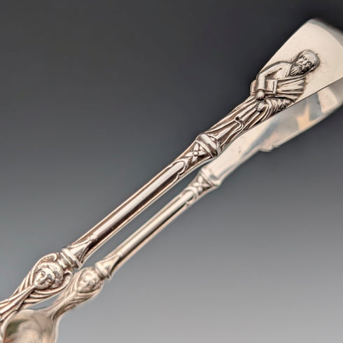 1899年 英国アンティーク 純銀製アポストロ ティースプーン6本&シュガートングセット 計106g ケース入 Harrison Brothers&Howson