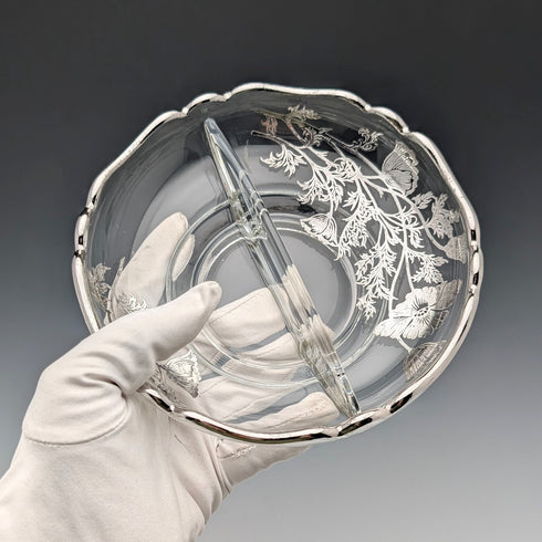 復古美國銀質隔層碗,紫外線發光玻璃