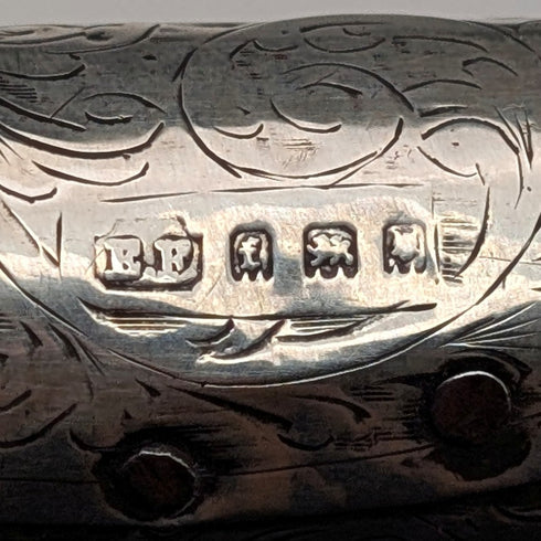 1921年頃 英国アンティーク ブラウンシャフト 曲がりハンドル 純銀装飾 ステッキ 杖 88cm