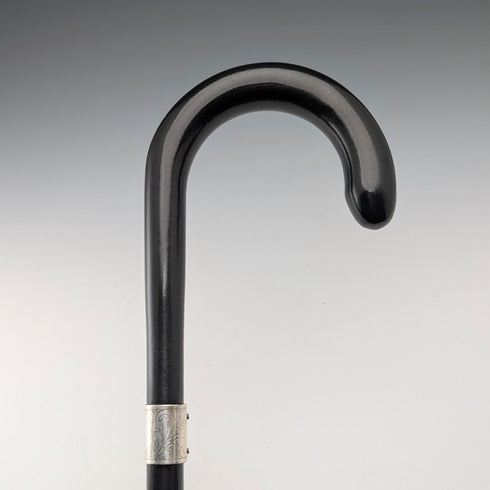 1920 年代至 1930 年代英國復古黑軸彎柄純銀裝飾手杖 78 厘米