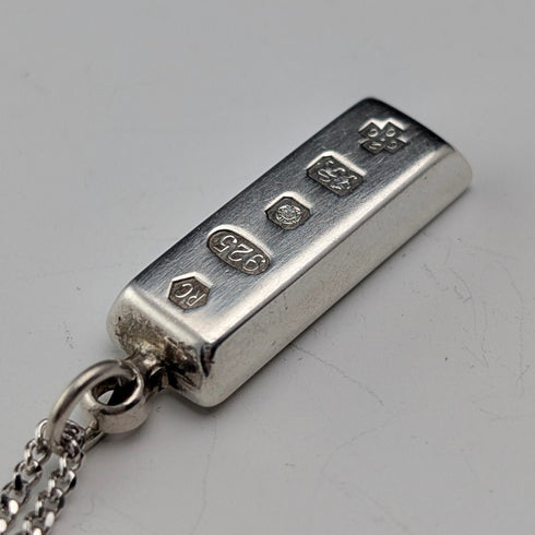2000年 英国 純銀製 インゴットペンダント計10.3g 純銀ネックレス付 RC