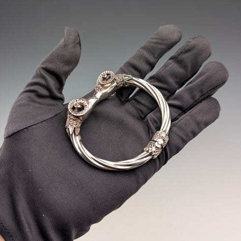 ヴィンテージ 純銀製 ラムズヘッド ヒンジバングル ブレスレット 42g