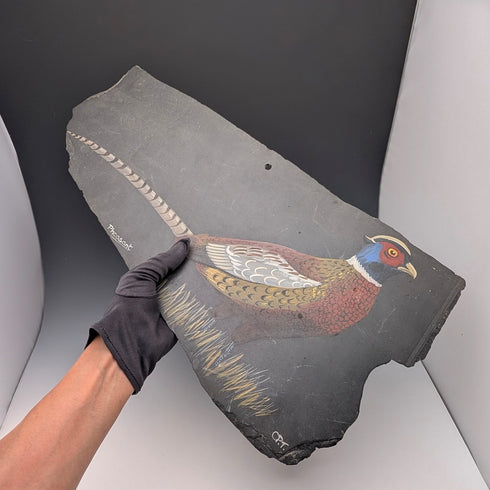 英国ヴィンテージ 石板手書き キジ 壁掛けアート カントリーアート